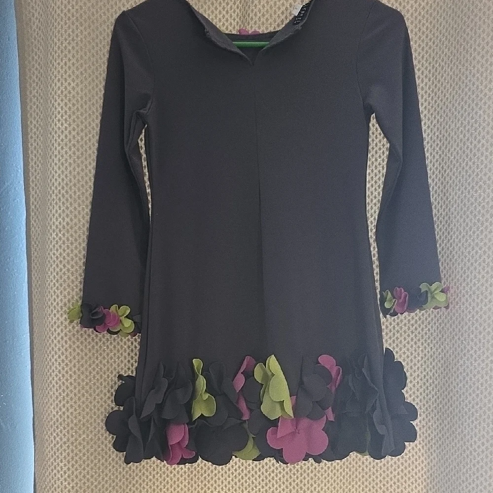 Biscotti Black Dress with Purple and Green Accents - Picture 7 of 8